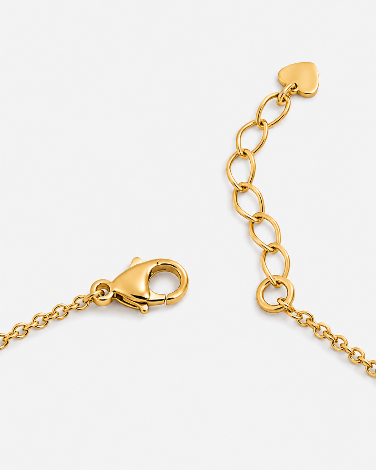 Amadea Heart Anklet — 07 — Gold clasp, extender, heart terminal and three-heart macro