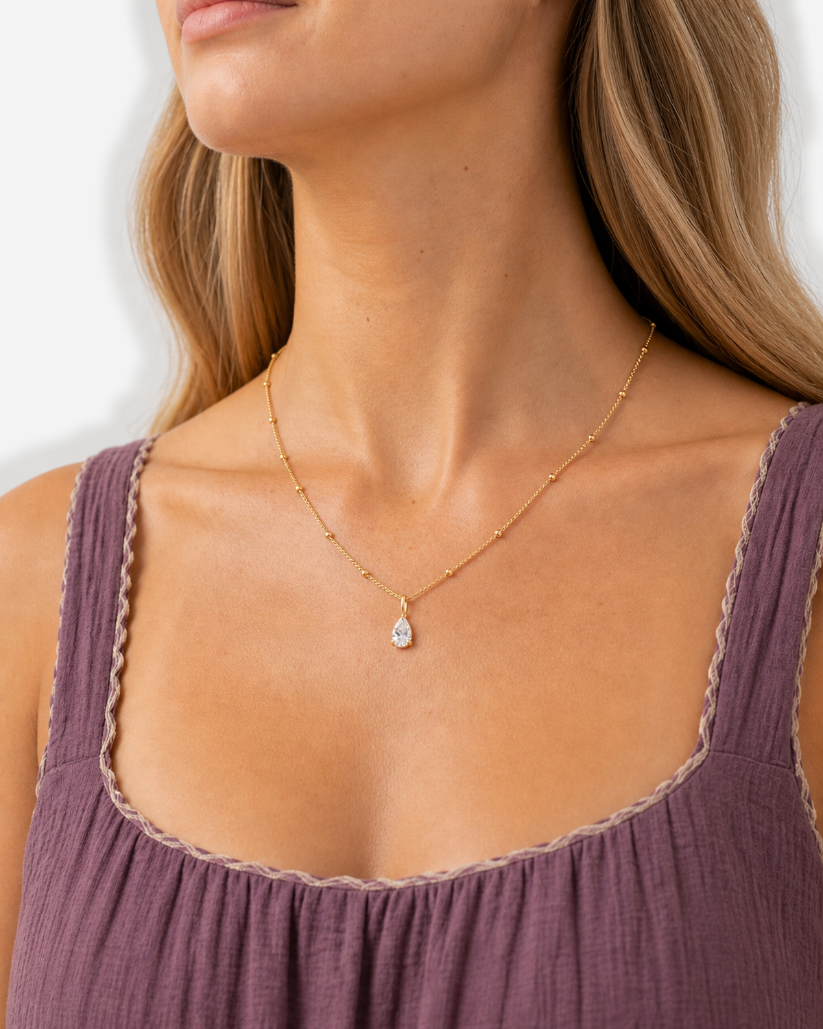 Oriana Astra Necklace — close-up model scale detail