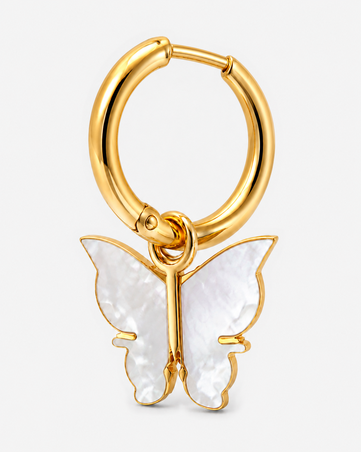 Kimana Butterfly Shell Earrings — Gold closed hinged closure detail