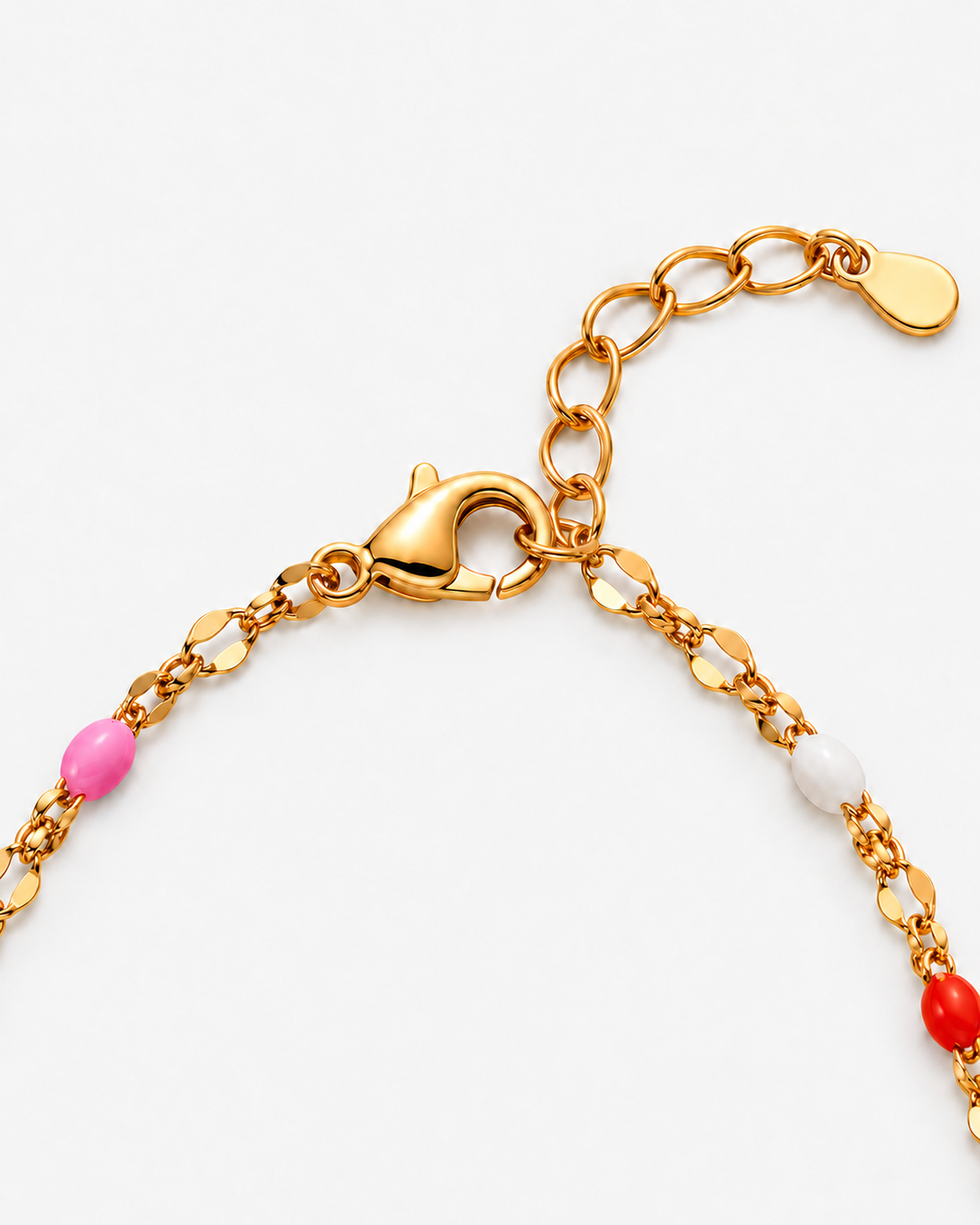 Akoya Beaded Necklace — Rainbow — lobster clasp, oval extender and tip closure detail