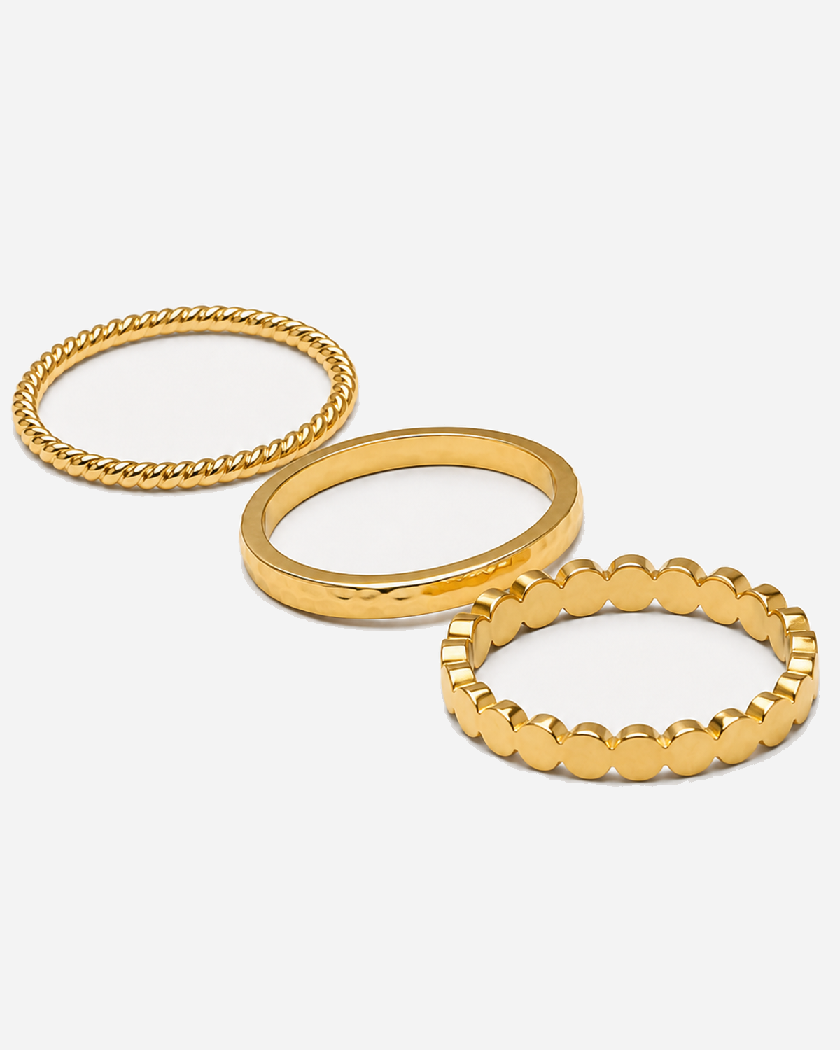 Thalia Daily Rings Set in Gold, close-up of band interiors and undersides