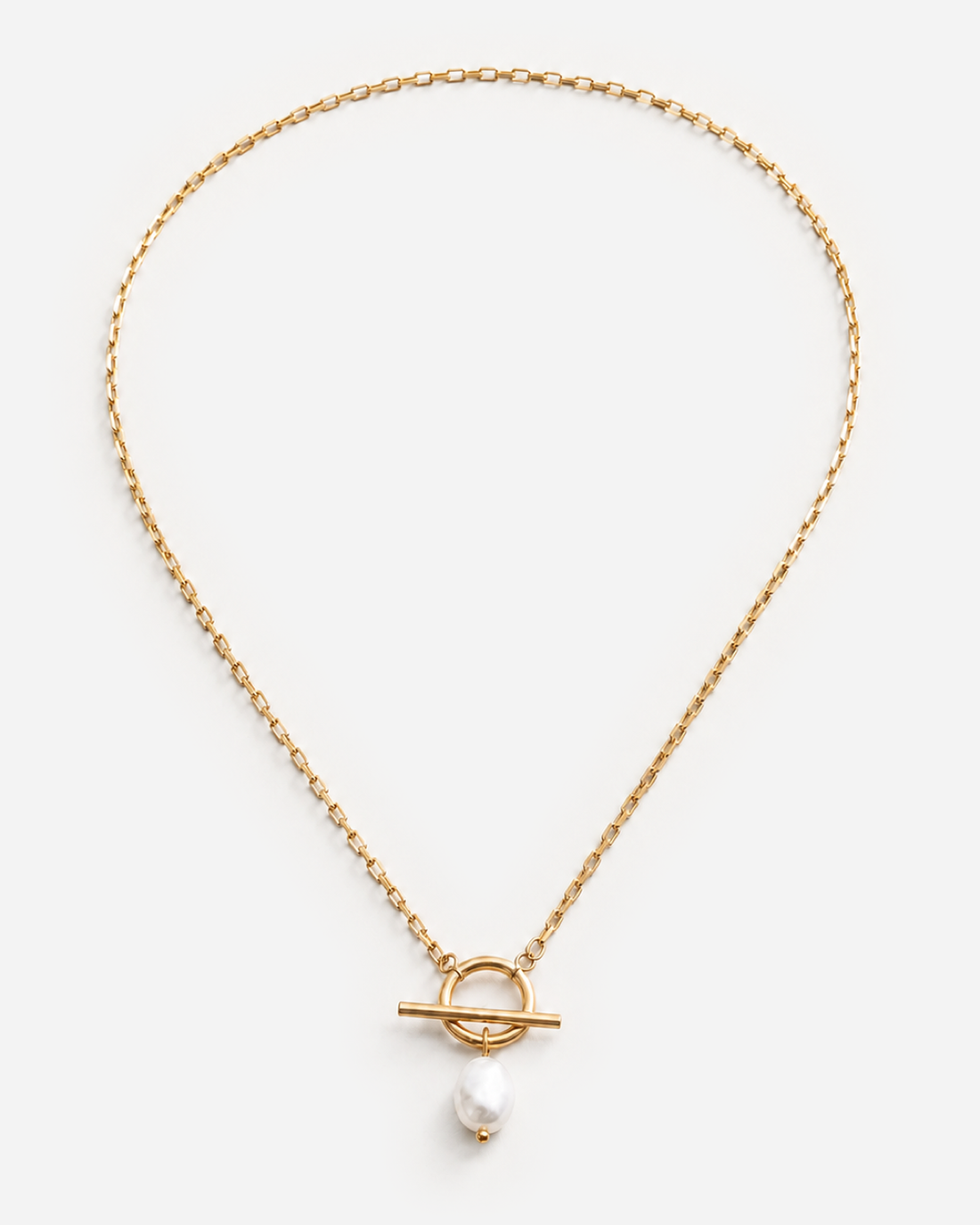Delphine gold-tone link necklace with a single white pearl drop