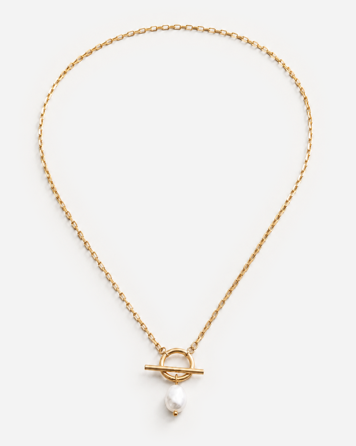 Delphine gold-tone link necklace with a single white pearl drop
