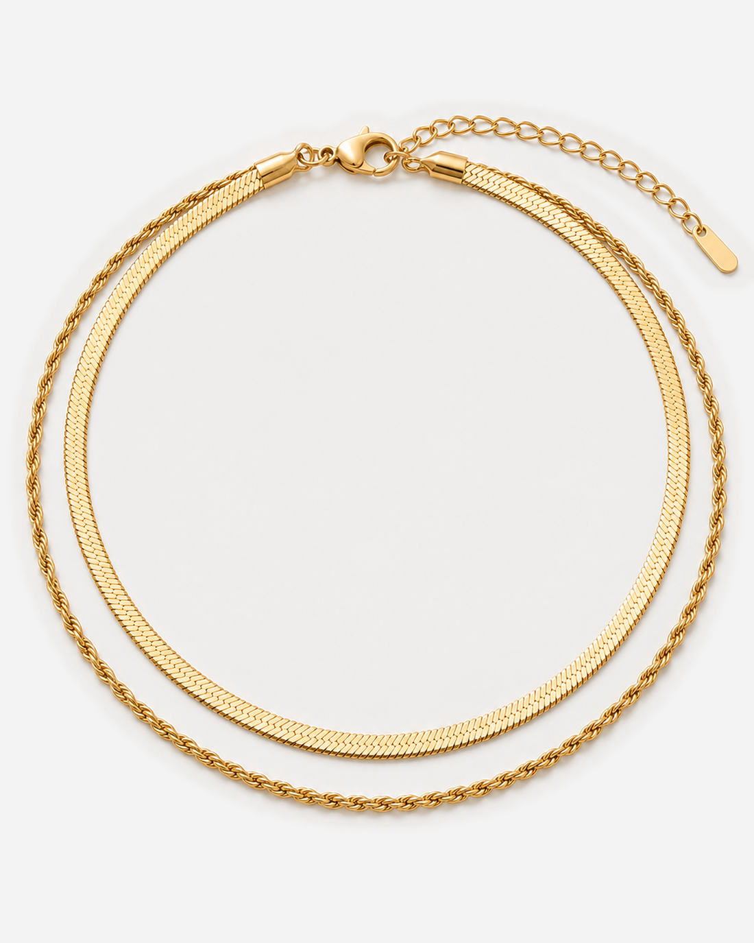 Nerina gold-tone joined necklace with a flat inner chain and twisted outer chain