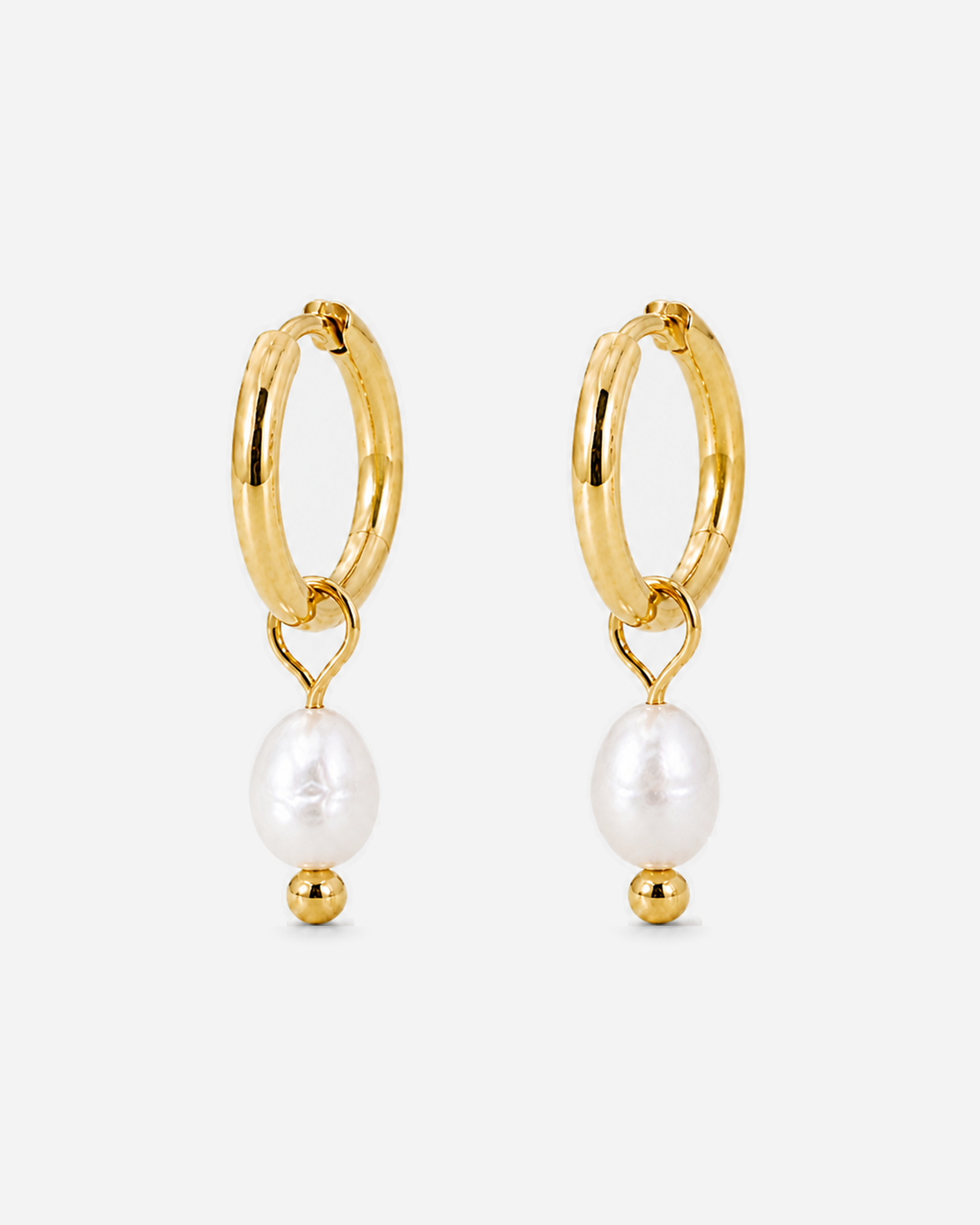 Jolie gold-tone huggie earrings with white oval pearl drops
