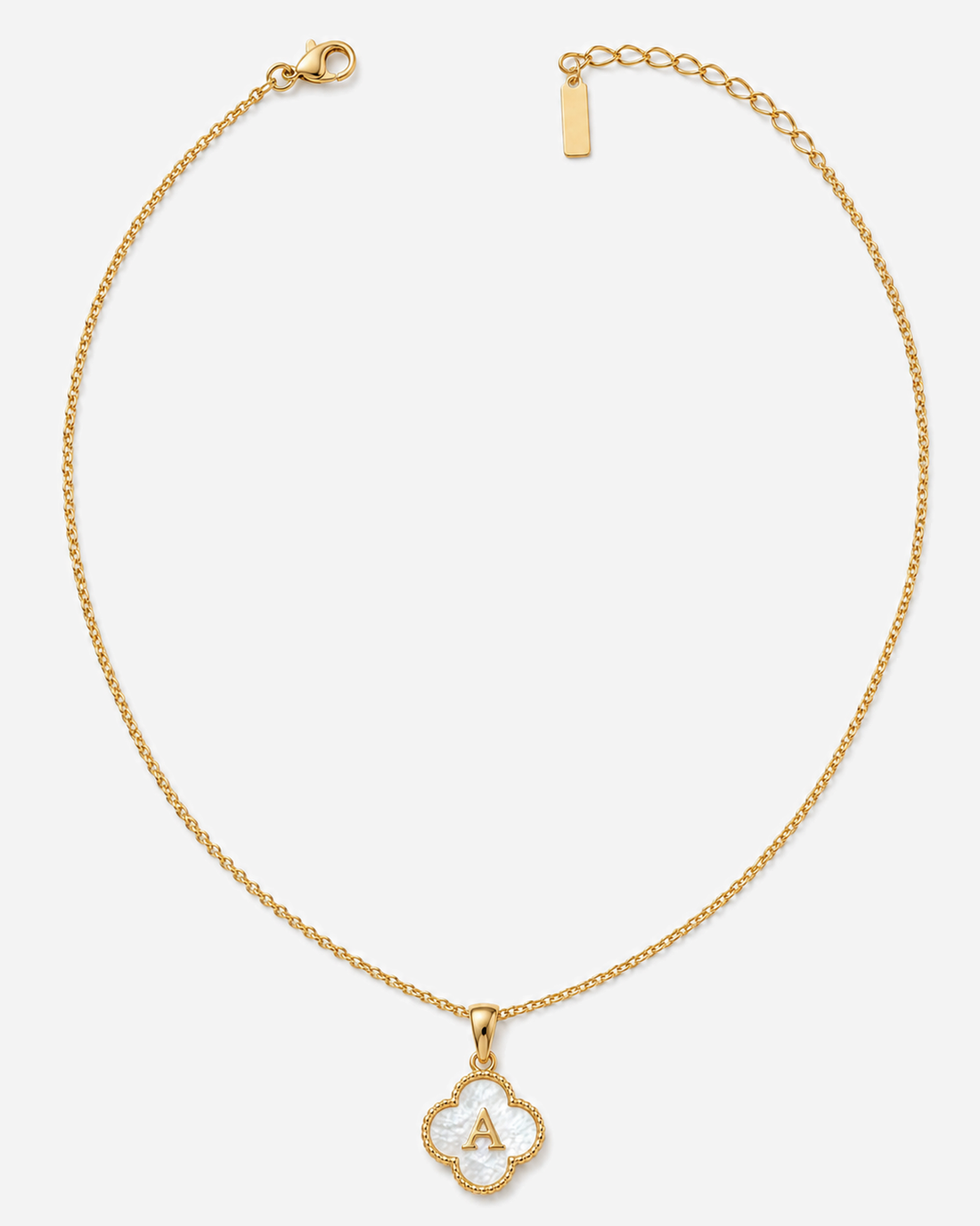 Clover Initial Necklace with A shown as an example for a personalised graduation gift