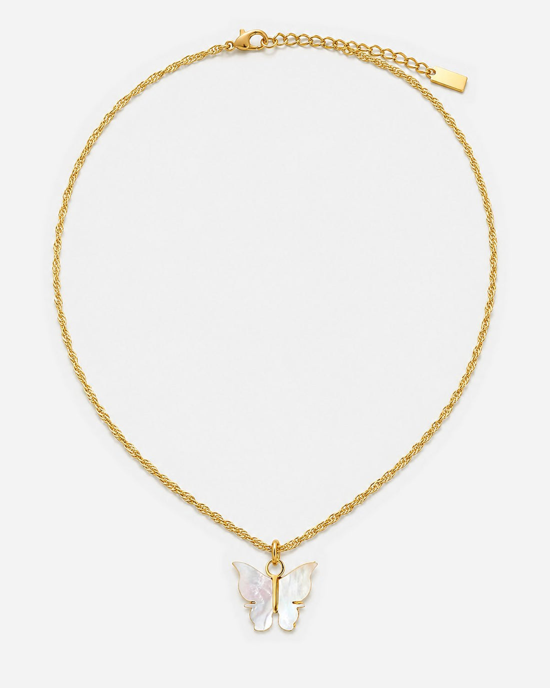 Kimana gold-tone necklace with a white butterfly-shaped pendant.