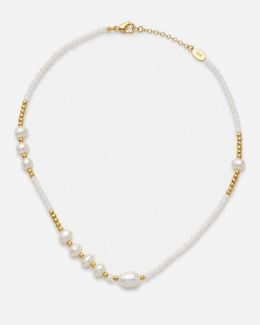 Sania necklace with white round beads, larger oval accents and gold-tone spacers