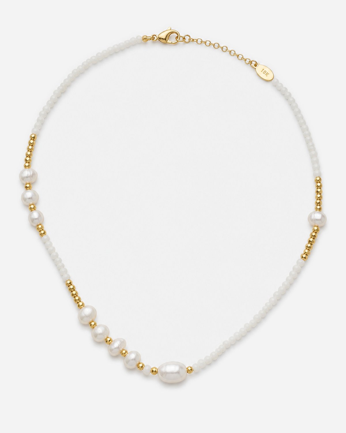 Sania necklace with white round beads, larger oval accents and gold-tone spacers