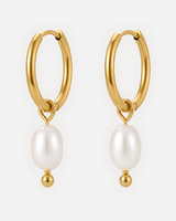 Penina Pearl Hoop Earrings — Gold — light grey product hero