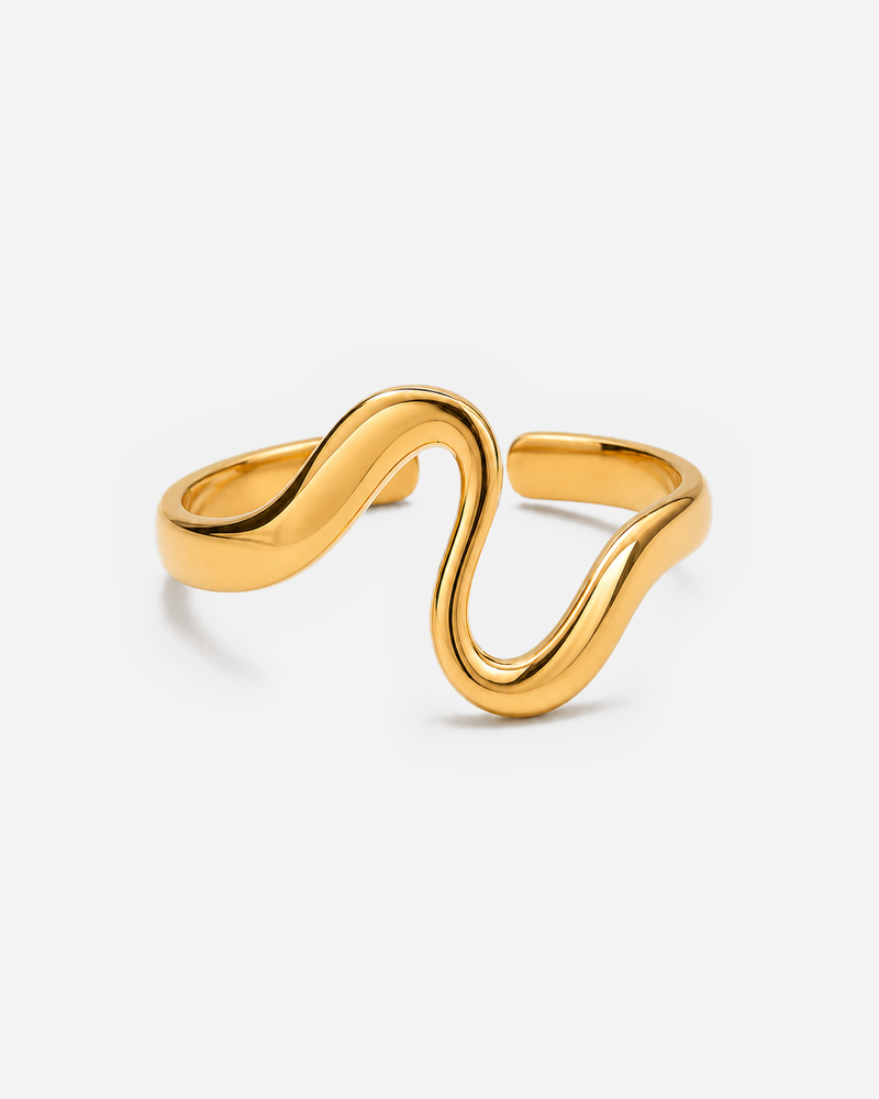 Talia gold-tone open ring with a polished wave-shaped front