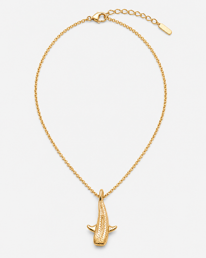 Gold-tone whale-shark pendant necklace with clasp and extender, product view