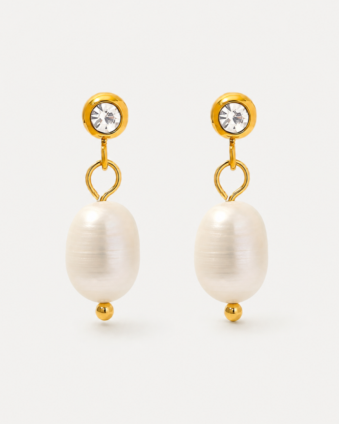 Marley Pearl Crystal Earrings — Gold — light grey product hero