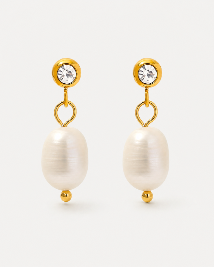 Marley Pearl Crystal Earrings — Gold — light grey product hero
