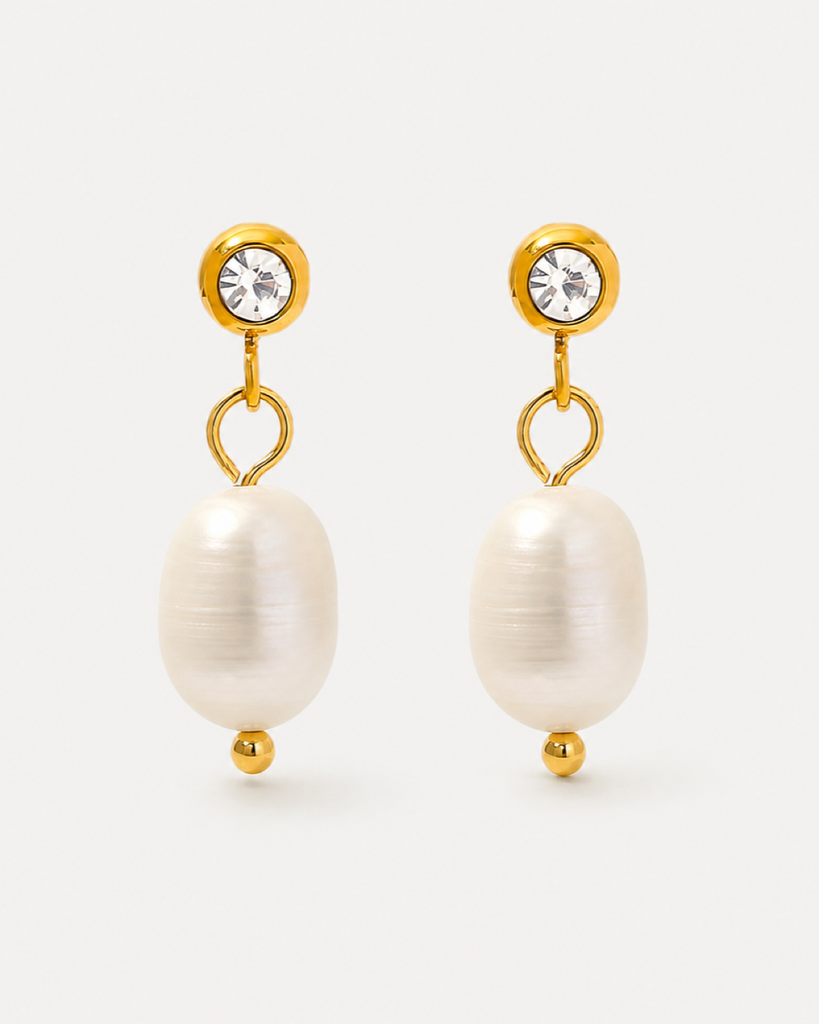 Marley Pearl Crystal Earrings — Gold — light grey product hero