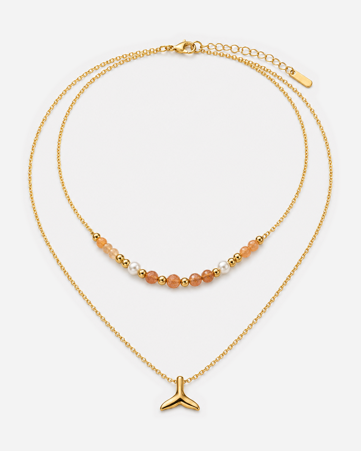 Fallon Double Layer Fishtail Necklace — Gold — light grey product hero