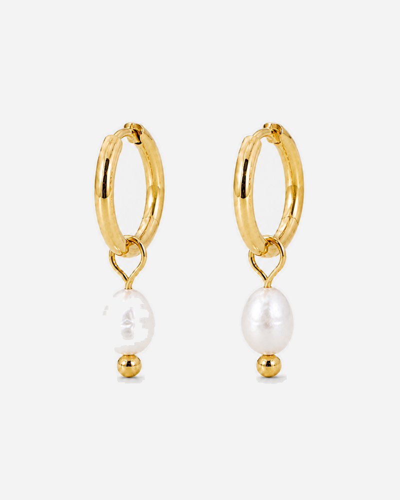 Jolie Pearl Huggie Hoops — light grey product hero