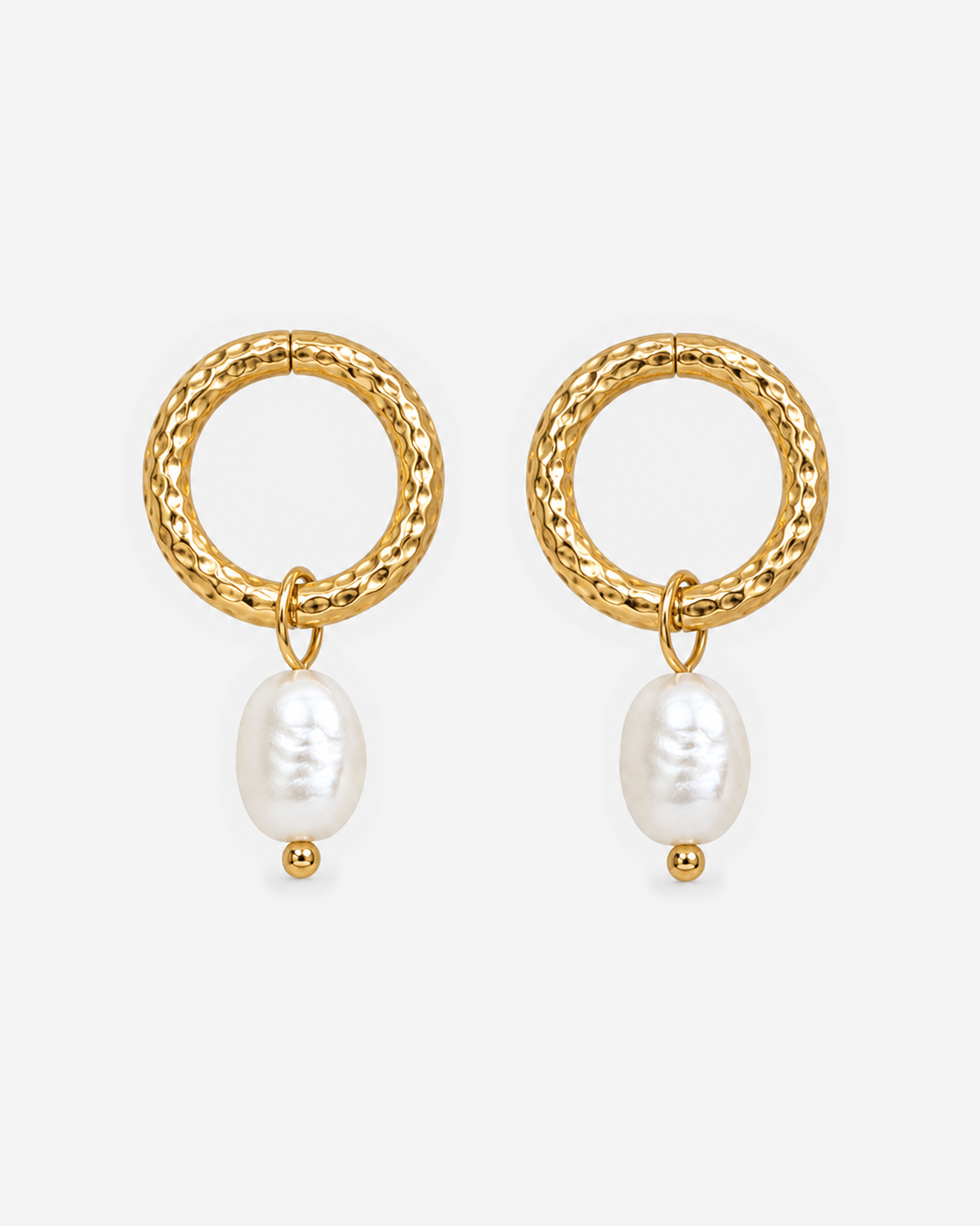 Elowen Hammered Pearl Hoop Earrings — light grey product hero