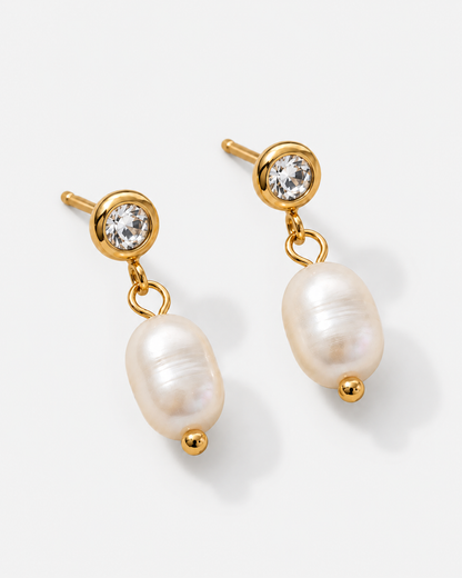 Marley Pearl Crystal Earrings — Gold — product macro detail