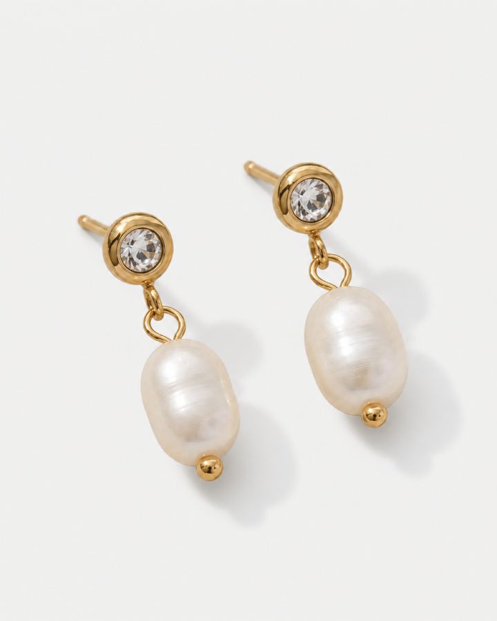Marley Pearl Crystal Earrings — Gold — product macro detail