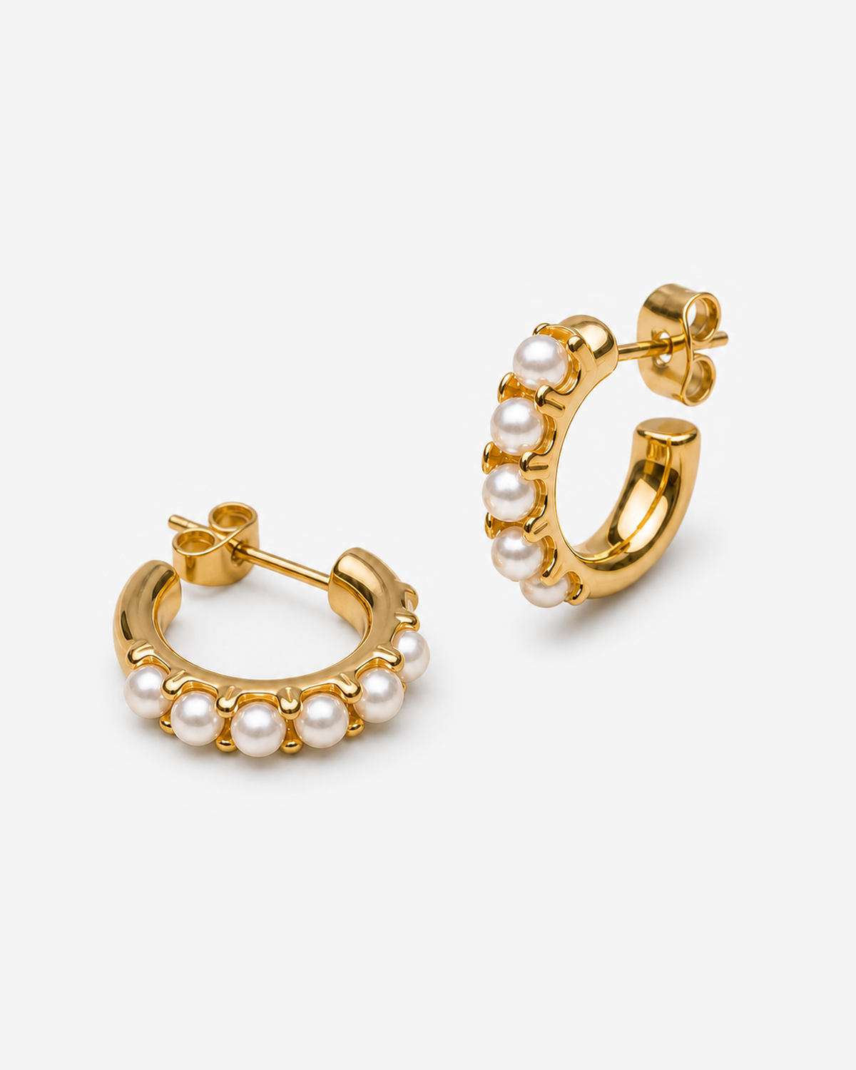 Dalia Mini Pearl Huggies Earrings — Gold — product alternate three-quarter view