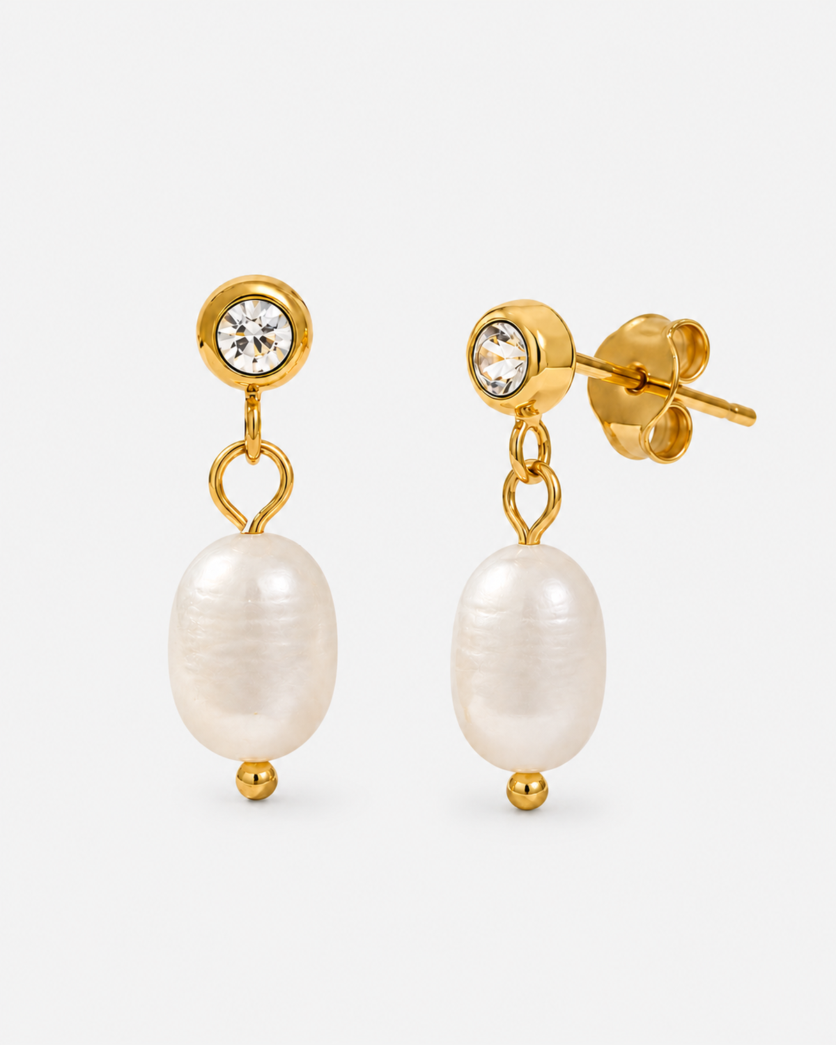 Marley Pearl Crystal Earrings — Gold — product alternate three-quarter view