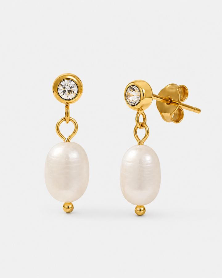 Marley Pearl Crystal Earrings — Gold — product alternate three-quarter view