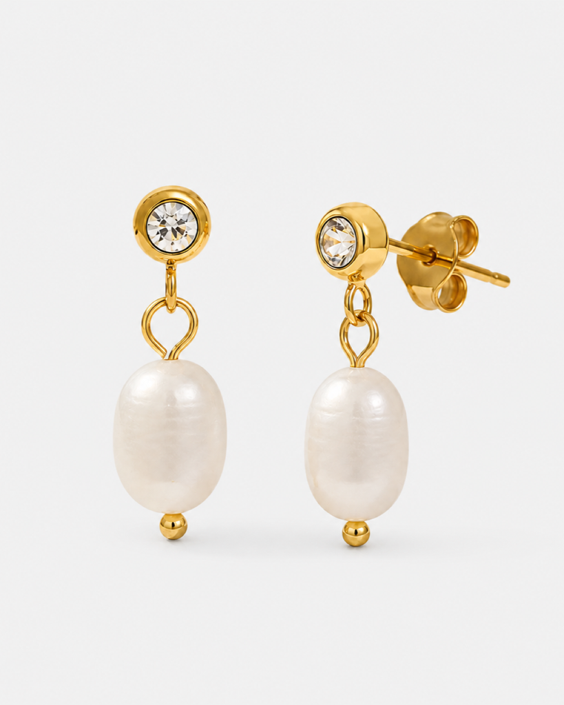 Marley Pearl Crystal Earrings — Gold — product alternate three-quarter view