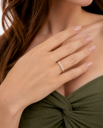 Bronte Mini Pearls Ring — Gold — model medium front view