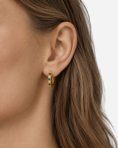Maeva Oasis Green Hoops Earrings — model medium front view