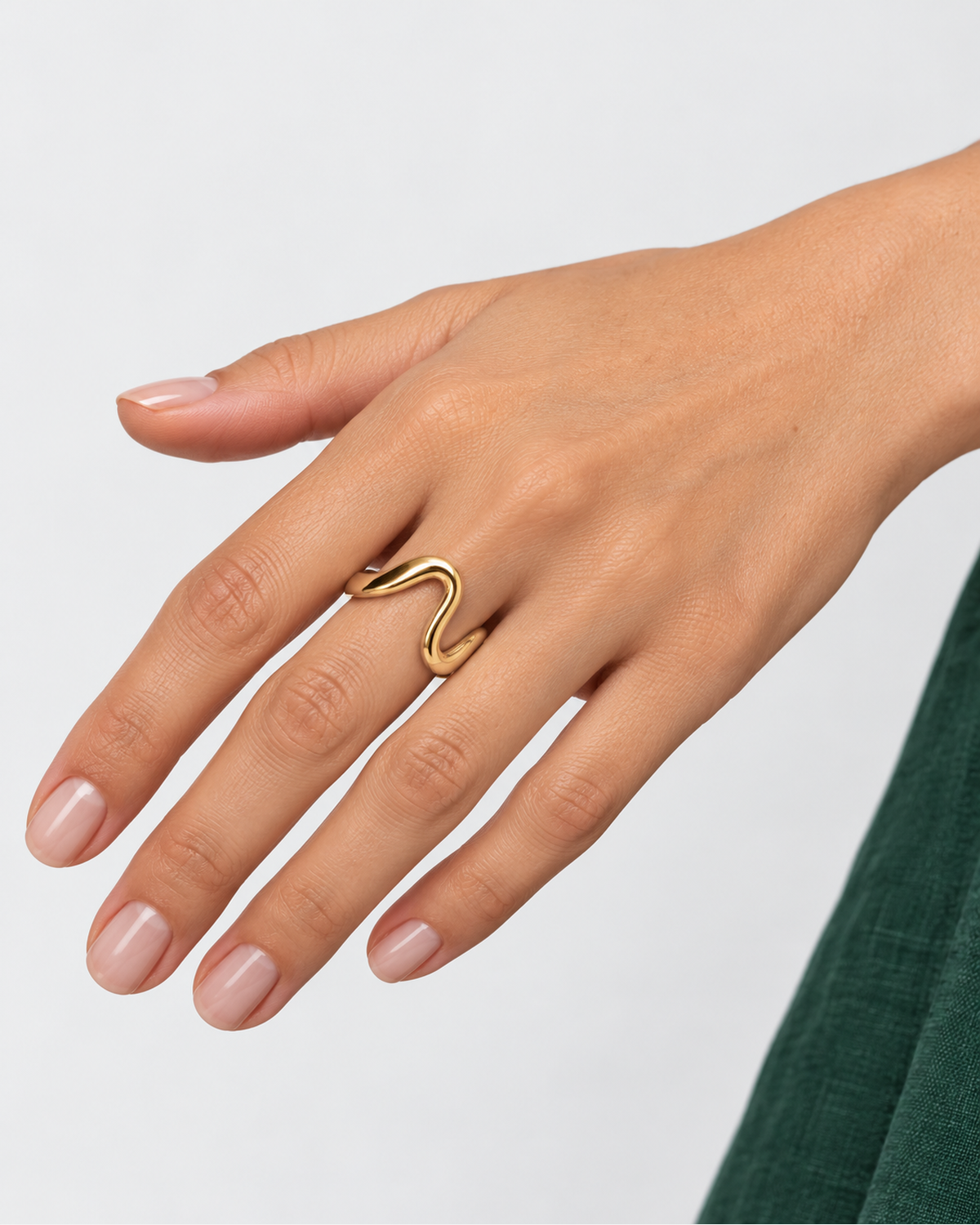 Talia Adjustable Ring — Gold — model medium front hand view