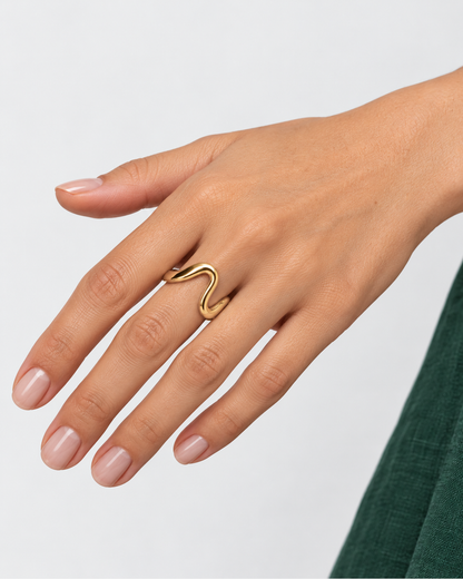 Talia Adjustable Ring — Gold — model medium front hand view