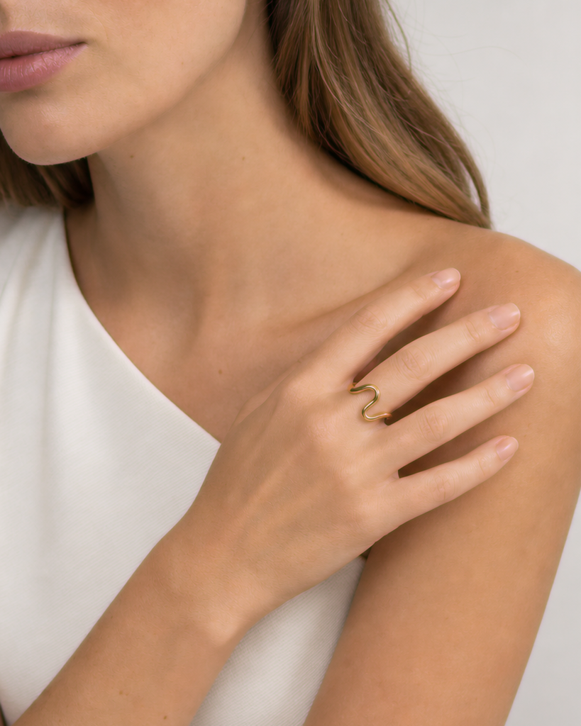 Talia Adjustable Ring — Gold — model medium front hand view