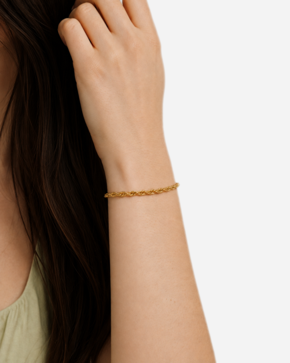 Arlette Rope Chain Bracelet — 09 — Gold — raised-wrist wearing view