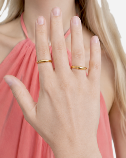 Dahlia Ring Set — Gold — consistent tan skin front view