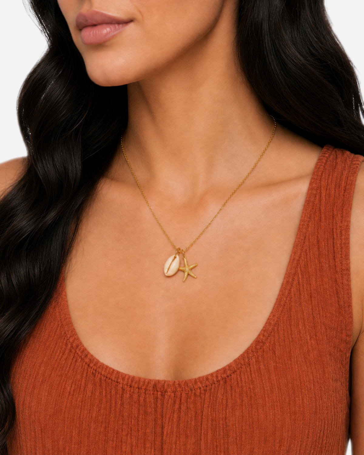Callie Starfish Pendant Necklace — 05 — Gold — rust DR35 — three-quarter