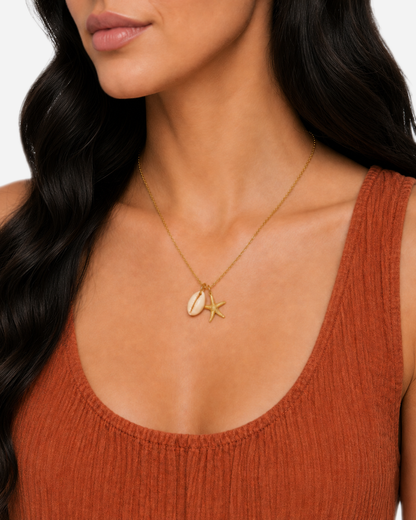 Callie Starfish Pendant Necklace — 05 — Gold — rust DR35 — three-quarter