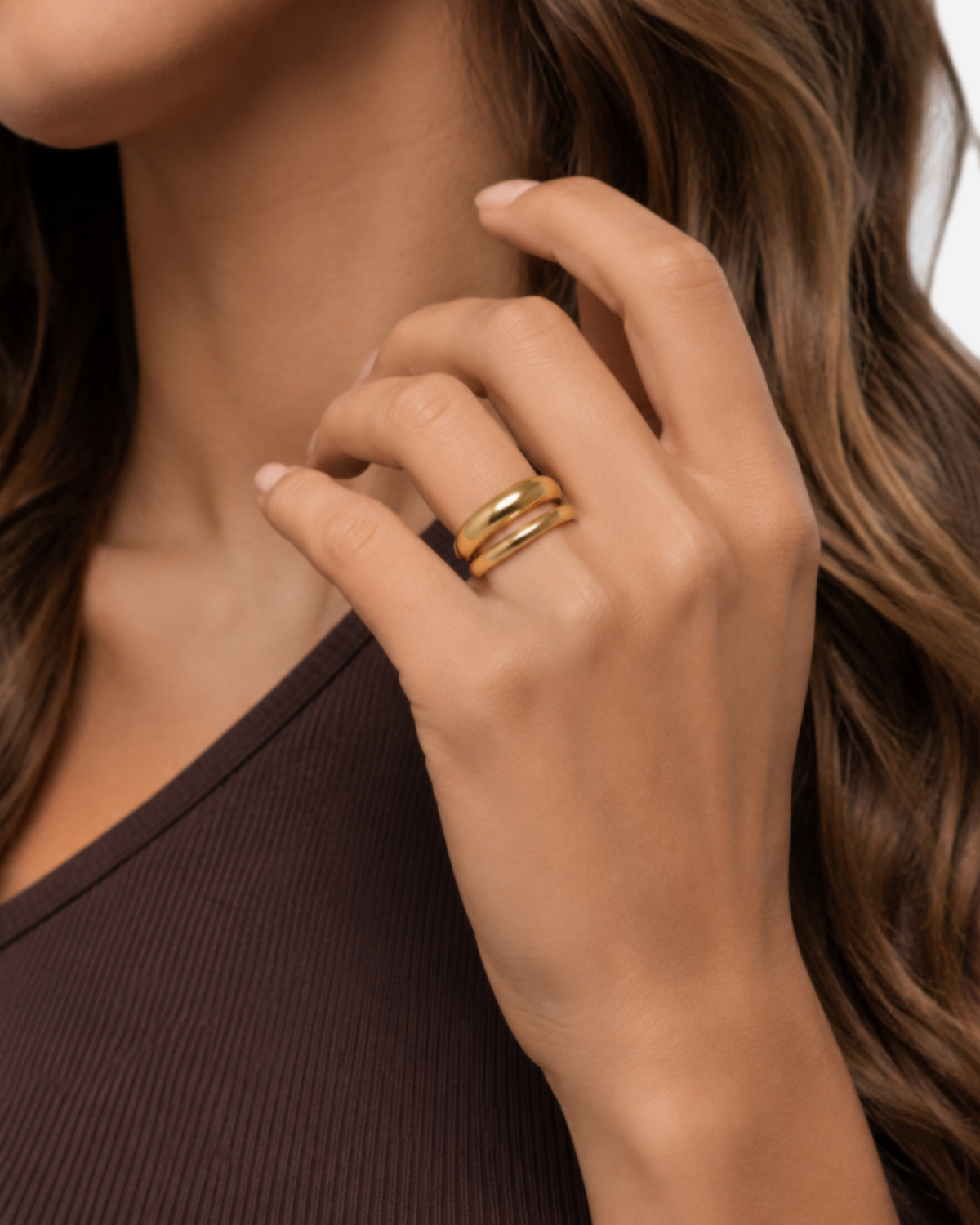 Carys Stackable Rings — 23 — Gold — cocoa CO17 — curled hand detail