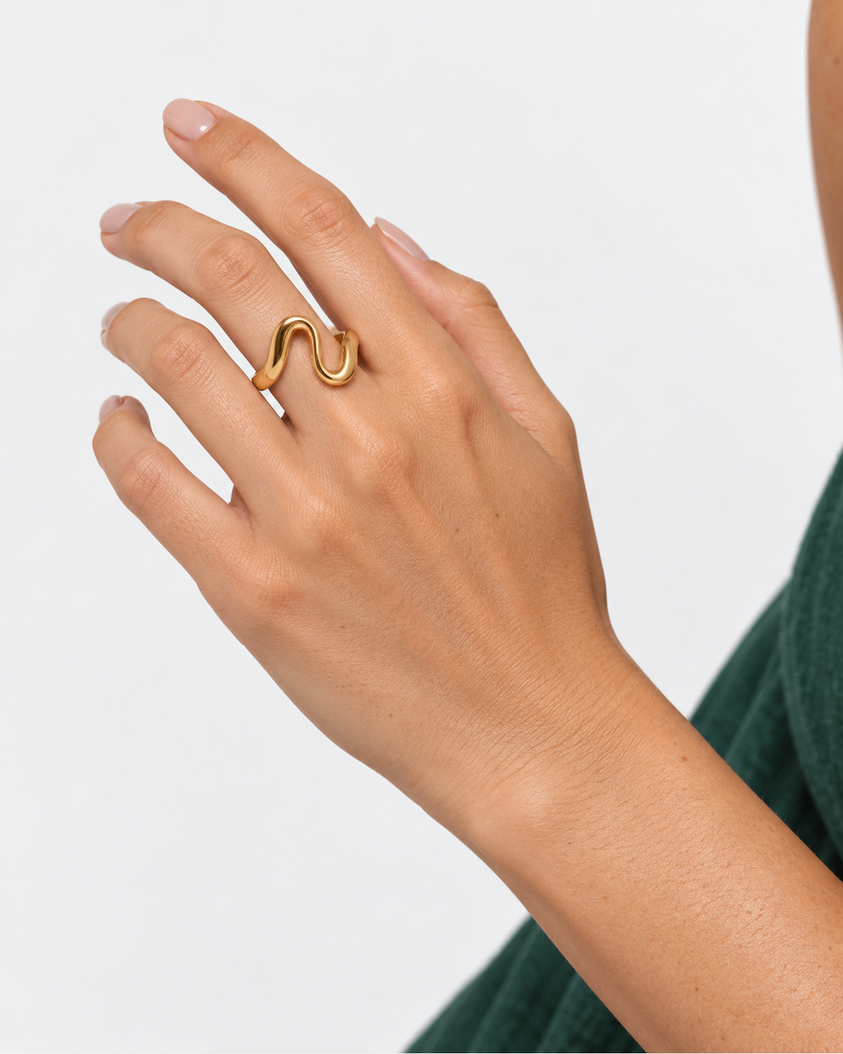 Talia Adjustable Ring — Gold — model three-quarter hand view