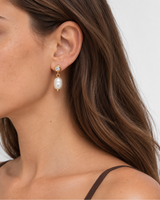 Marley Pearl Crystal Earrings — 05 — Gold — cocoa-plum tank — profile