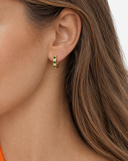 Maeva Oasis Green Hoops Earrings — model three-quarter view