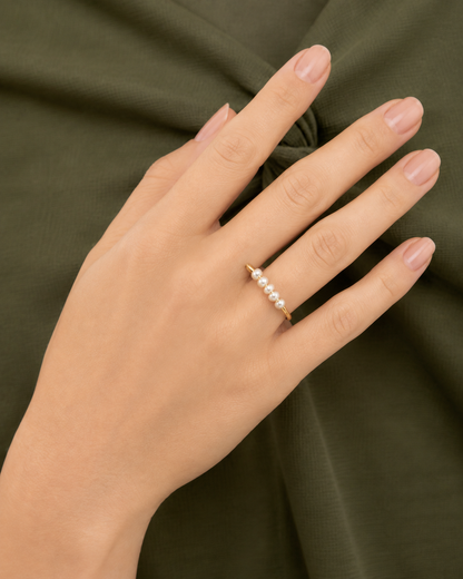 Bronte Mini Pearls Ring — Gold — model wider editorial view