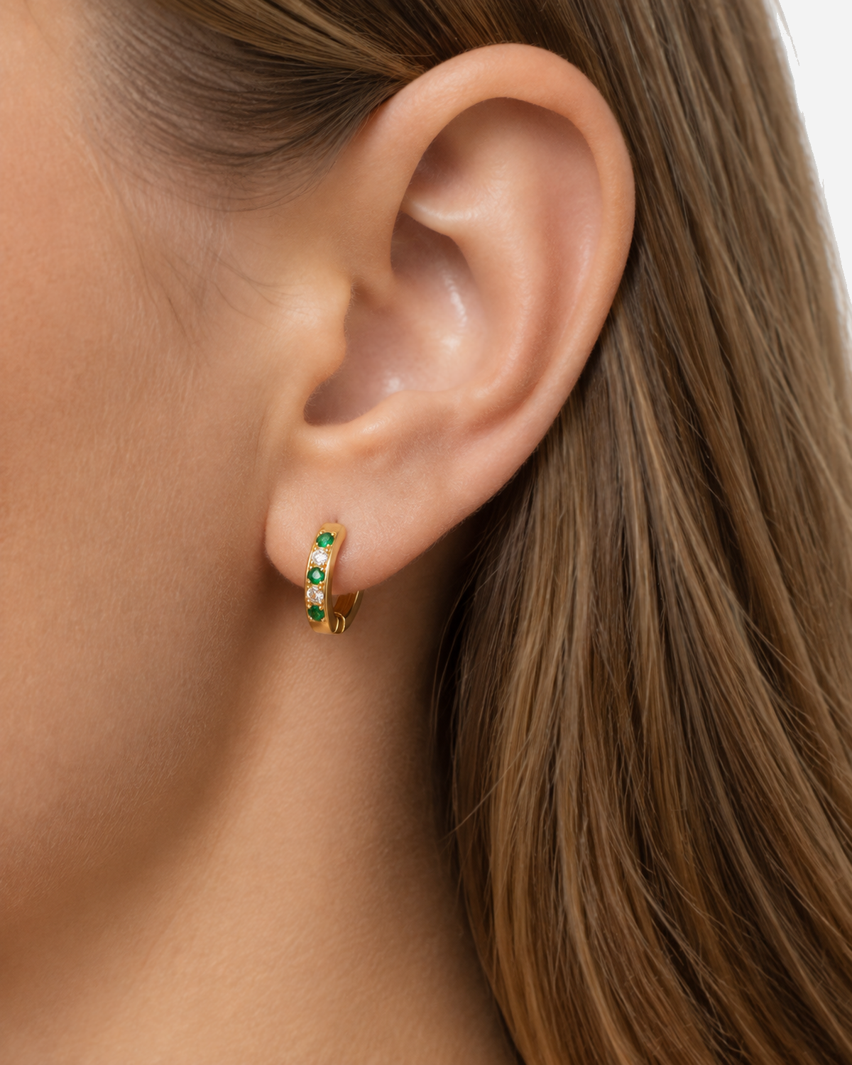 Maeva Oasis Green Hoops Earrings — model wider editorial view