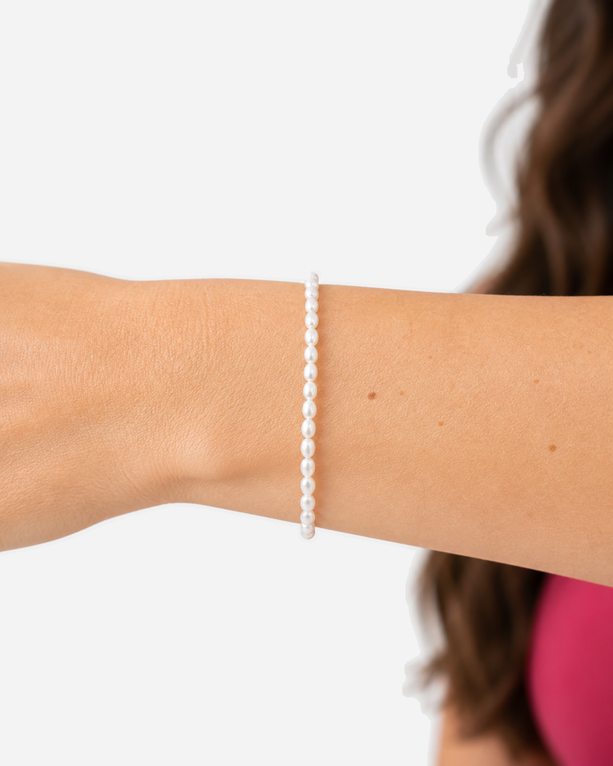 Greta Pearl Bracelet — Gold — model wider editorial view