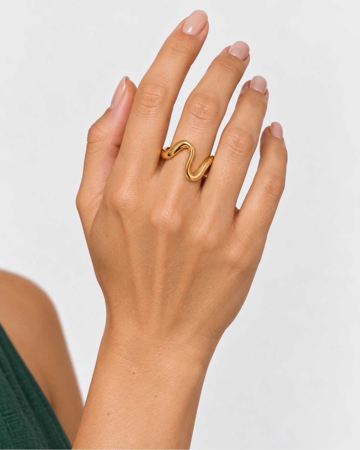 Talia Adjustable Ring — Gold — wider editorial hand view