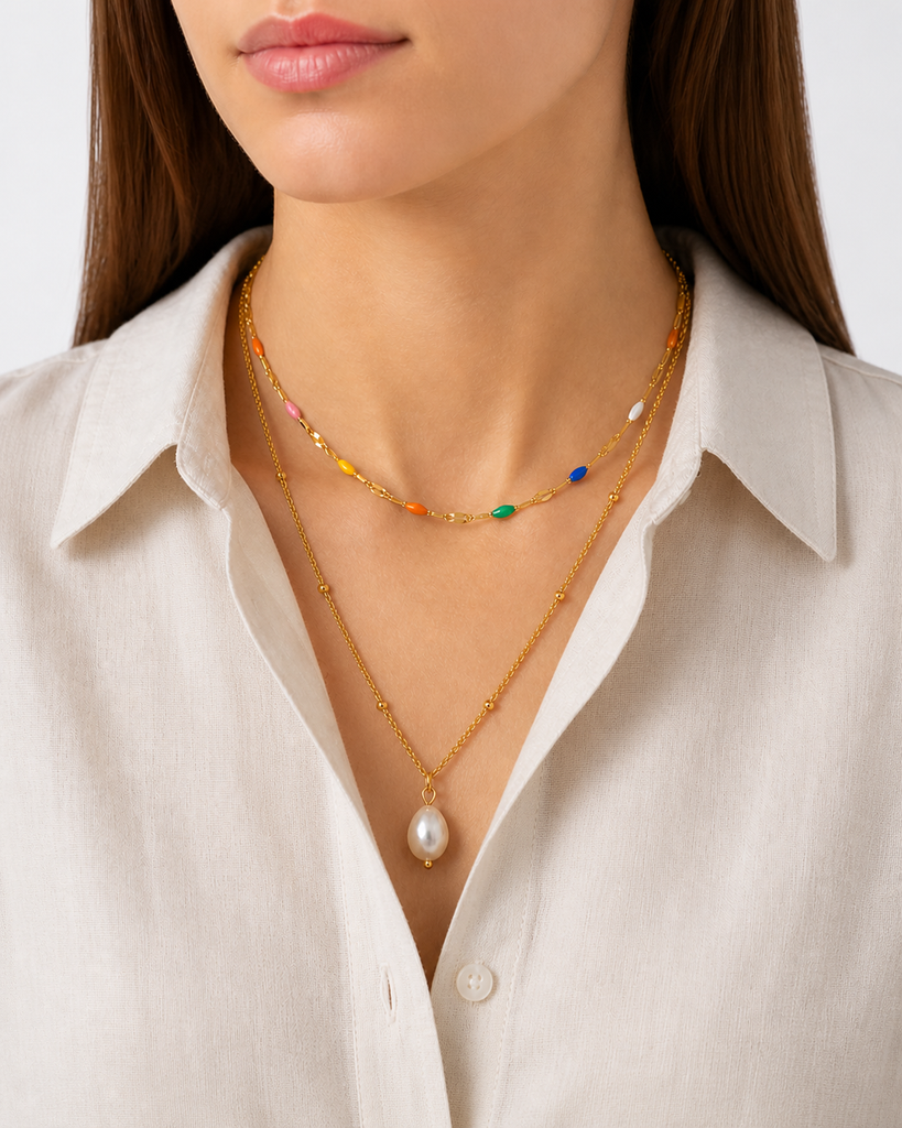 Akoya Layered Pearl Necklace - model wider view