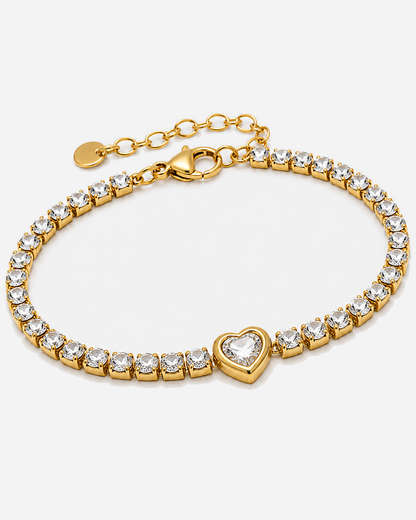 Clarissa Crystal Heart Bracelet — 07 — Gold complete construction and closure view
