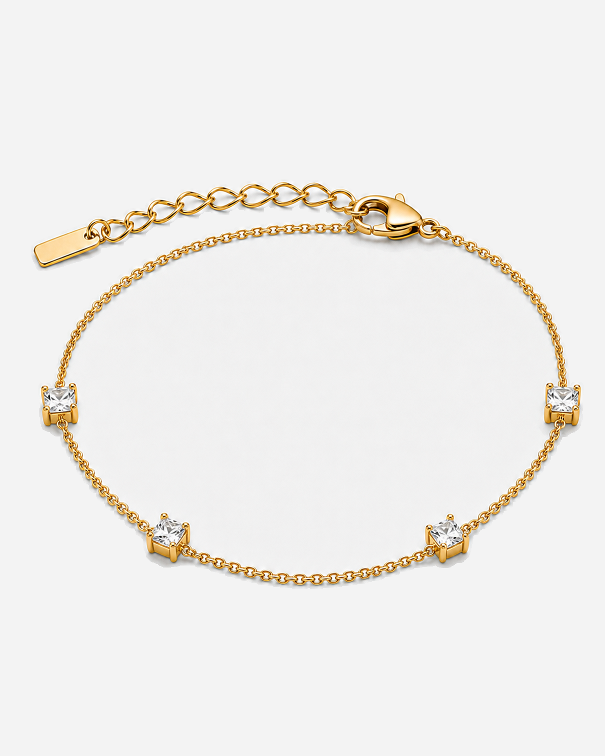 Elmas Crystal Anklet — 07 — Gold complete four-station anklet and rectangular terminal