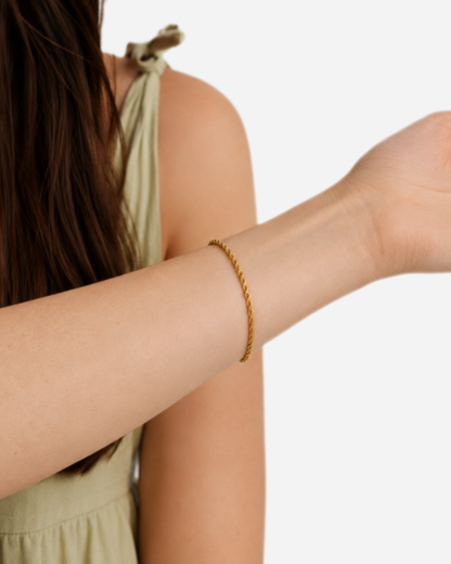 Arlette Rope Chain Bracelet — 08 — Gold — horizontal forearm wearing view