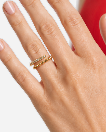 Lana Crystal Adjustable Ring — Gold — close-up model wearing view